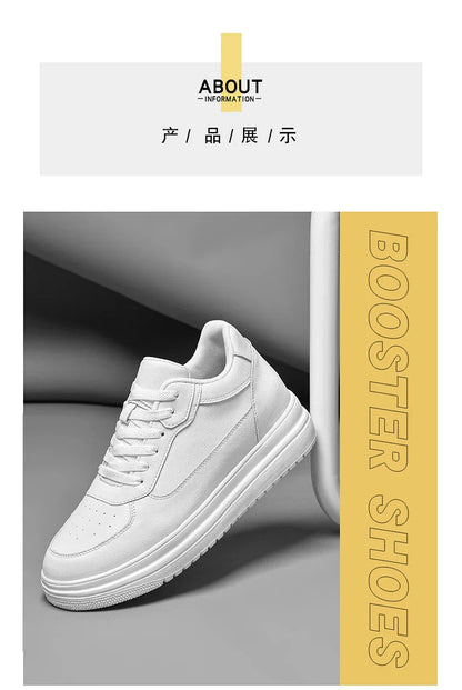 Novos sapatos masculinos invisíveis para aumentar a altura, sapatos esportivos de 6 CM-8 CM-10 CM, sapatos esportivos de couro branco para homens, tamanhos ampliados 36-46