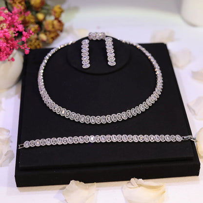 New Sparkling Cubic Zirconia Choker Necklace Earrings Bracelet Set for Women Wedding Party Jewelry