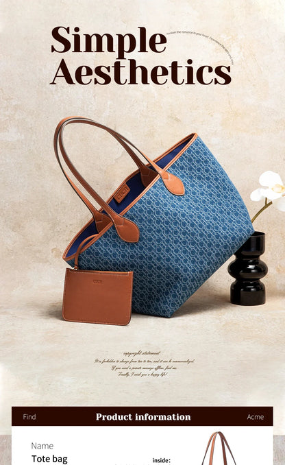 New Large Capacity Tote Bag Geometric Elegance Meets Dual-Tone Utility Versatile Double Sided Color Blocking Handbag