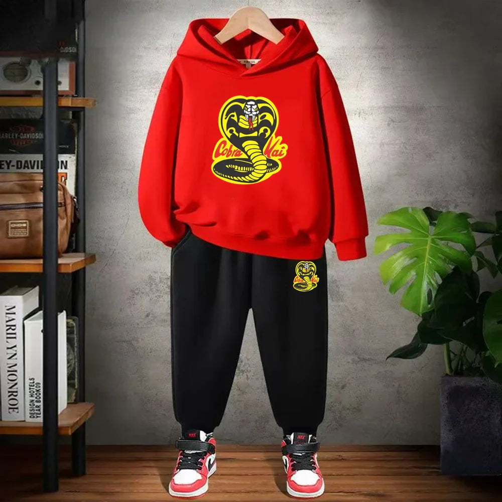 Children's Hoodie+Pants black Children cobra stamp Coat Boys Girls Hoodie Tops Leisure Sweatshirr Toddler 3-12 Year Clothing