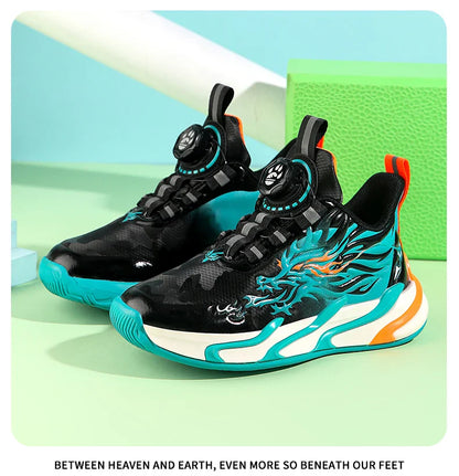 New waterproof leather-top rotary buckle children's sports casual shoes breathable running shoes for primary school students