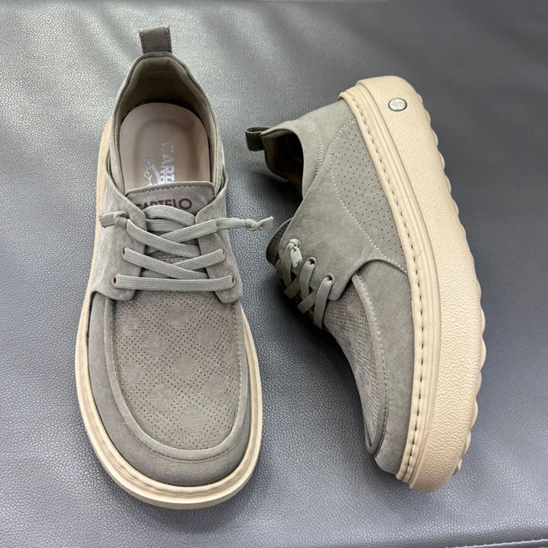Lightweight Thick Bottom Casual Shoes Easy to Wear Slip on Lazy Person Cowhide Leather Shoes Breathable Rubber Sole