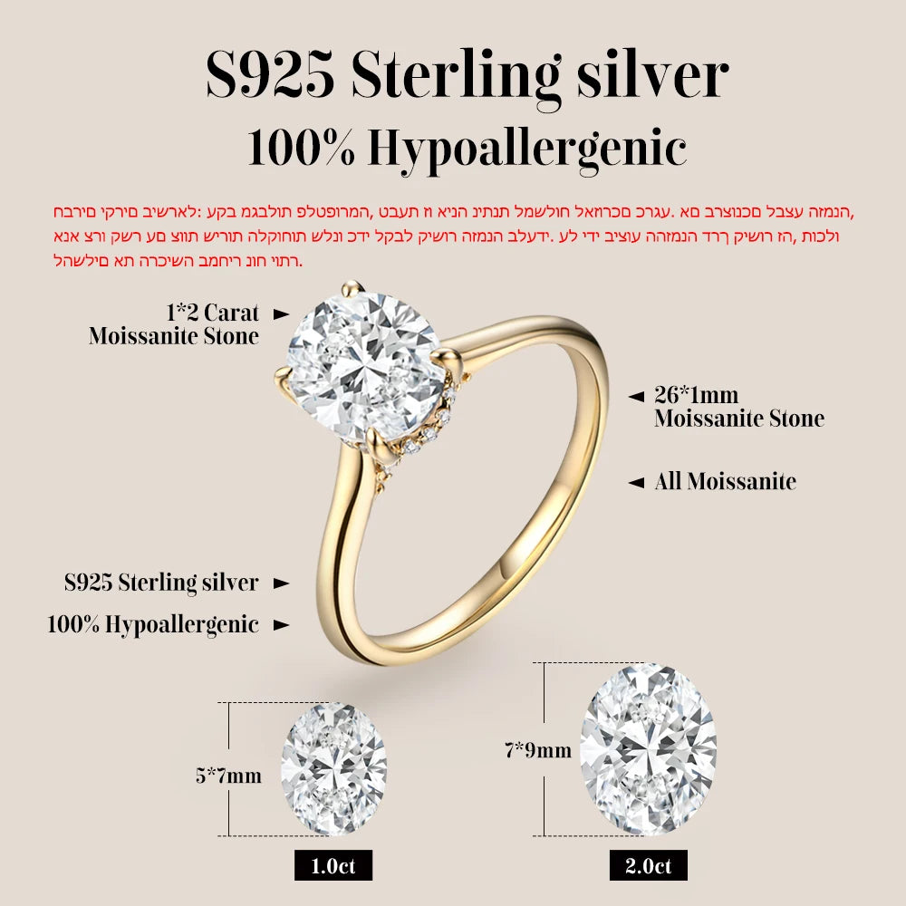 Oval Cut 9*7mm 2CT D VVS1 Moissanite Rings S925 Sterling Silver for Women Engagement Wedding Lady's Jewelry Gift Luxury