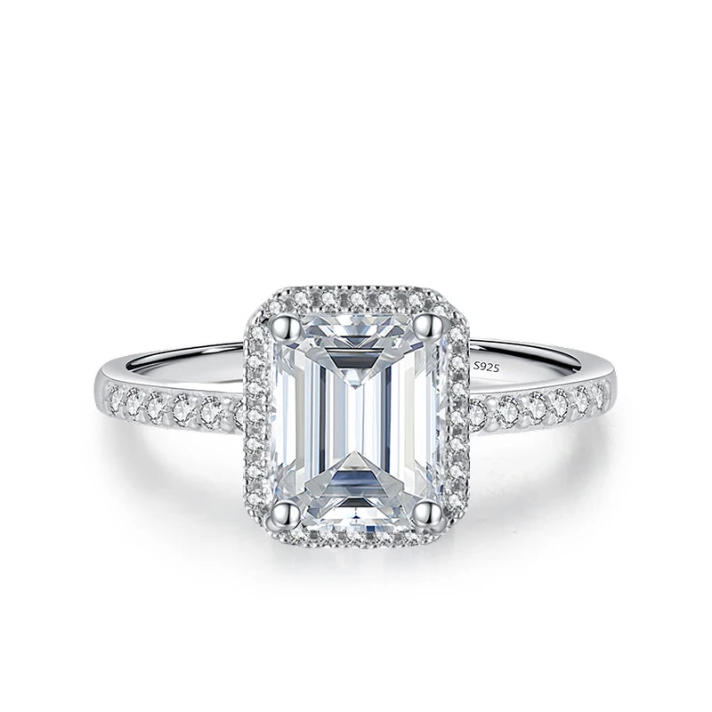 1ct 2ct Moissanite Ring for Women Emerald Radiant Cut Lab Diamond Rings Sterling Silver 925 with Gold Plated Wedding Band