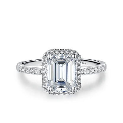 1ct 2ct Moissanite Ring for Women Emerald Radiant Cut Lab Diamond Rings Sterling Silver 925 with Gold Plated Wedding Band