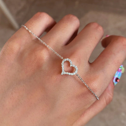 2mm Heart-Frame Full Moissanite Diamond Bracelets for Women 925 Sterling Silver Plated 18k Gold Charm Bracelet Fine Jewelry