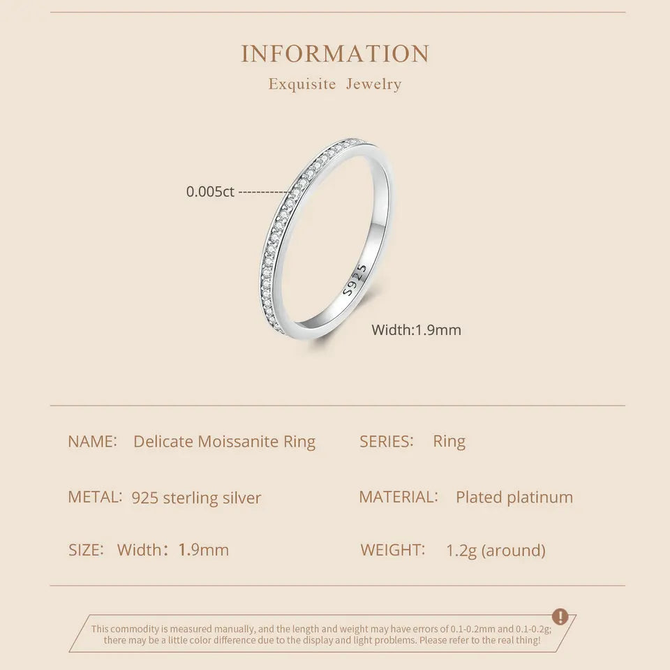 Moissanite Wedding Band 925 Sterling Silver Eternity Rings Platinum Plated Lab Created Diamond Stackable Ring for Women