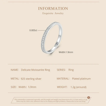 Moissanite Wedding Band 925 Sterling Silver Eternity Rings Platinum Plated Lab Created Diamond Stackable Ring for Women