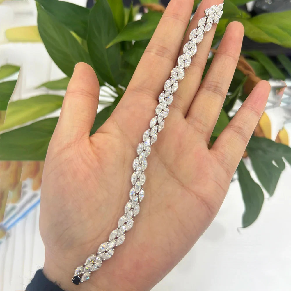3*6mm 0.3ct Marquise Cut Moissanite Diamond Tennis Bracelets with Certifcate 100% S925 Silver Bridal Wedding Bracelet for Women