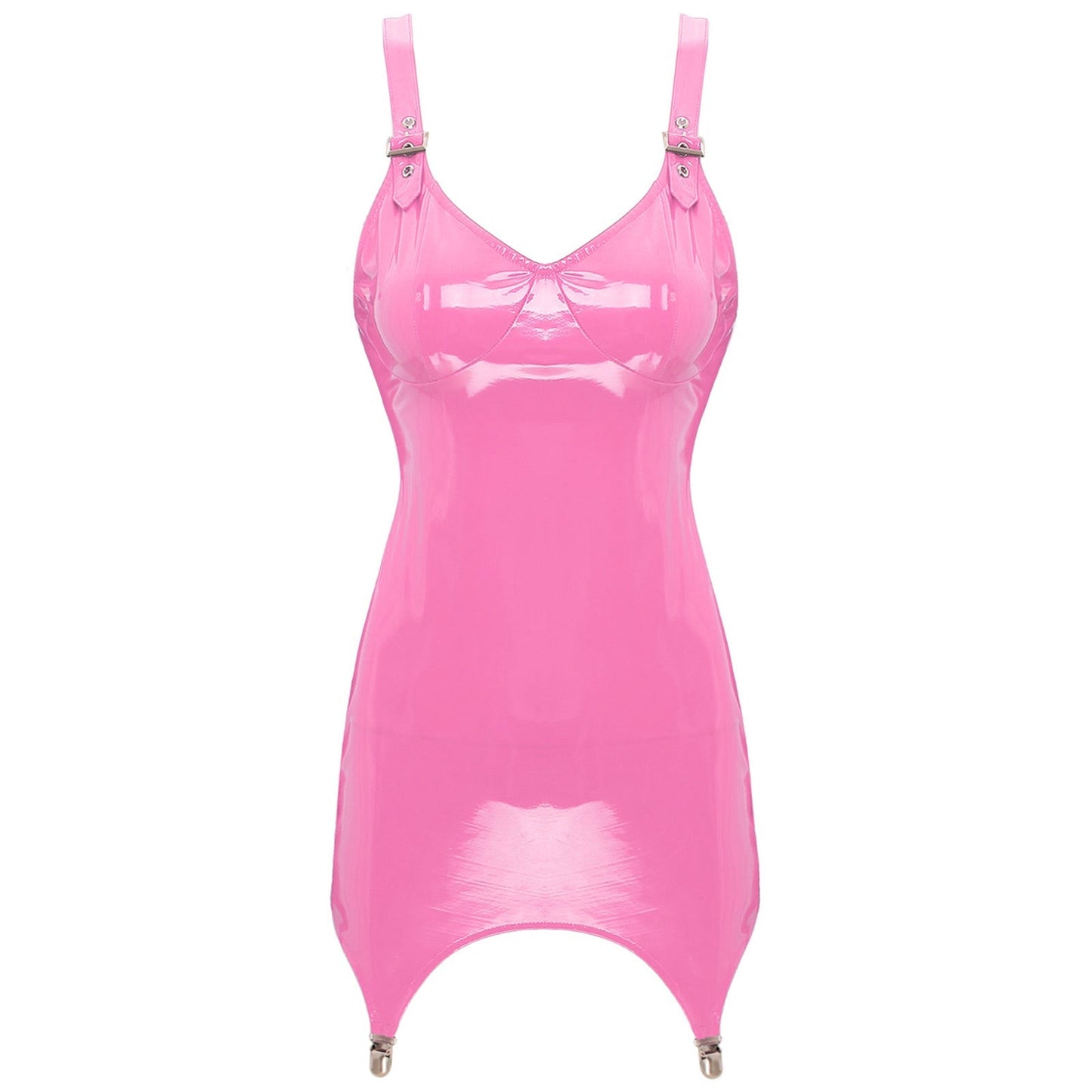 Womens Bodycon Tight Mini Dress Glossy Patent Leather Sexy Latex Club Dress with Garter Clips Back Zipper Rave Party Clubwear