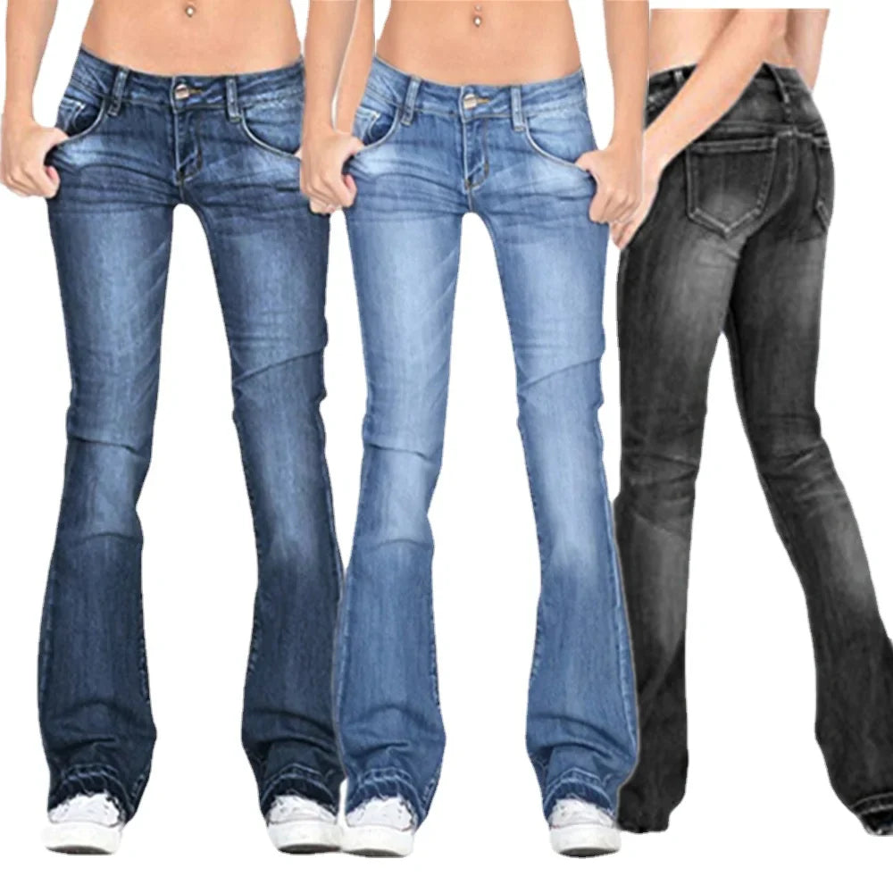 SLow Rise Flared Jeans Women Casual Vintage Skinny Bell Bottom Jeans