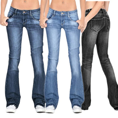 SLow Rise Flared Jeans Women Casual Vintage Skinny Bell Bottom Jeans
