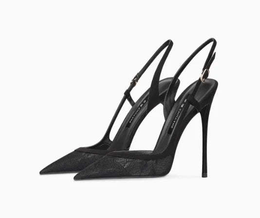 2025 Summer New Side Leakage Hollow Back Tripping High Heel Sandals Black Sexy OL Style Large Shoes 33-46