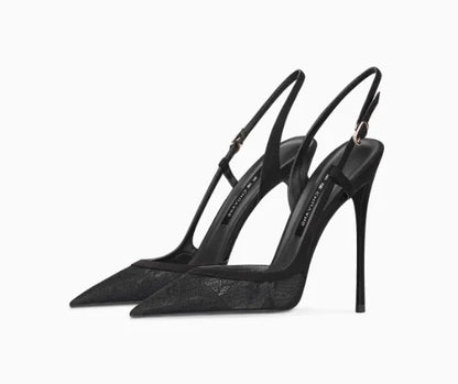 2025 Summer New Side Leakage Hollow Back Tripping High Heel Sandals Black Sexy OL Style Large Shoes 33-46