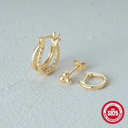 925 Sterling Silver 3PCS Zircon Double Layer Hoop Earrings For Women Minimalism Ins Earrings Fine Jewelry Party Gift