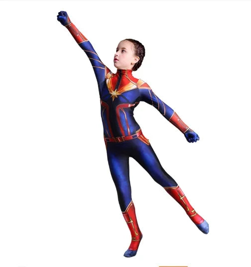 Movie Captain  Cosplay Costume Women Superhero Cos Stage Jumpsuit Halloween Carnival Role Play Party Zentai  Kids