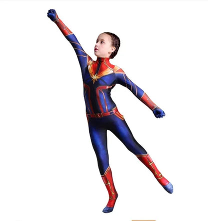 Movie Captain  Cosplay Costume Women Superhero Cos Stage Jumpsuit Halloween Carnival Role Play Party Zentai  Kids