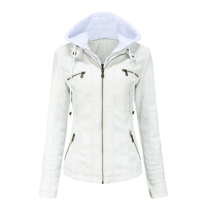 Women’s hooded jacket coat set, detachable design, faux leather, spring autumn, regular fit, L–XXL
