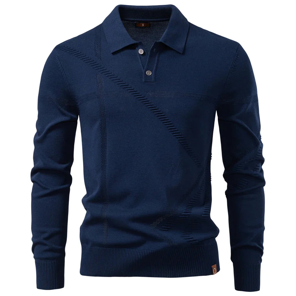 Men's Slim Fit Long Sleeve Polo Shirt Autumn Winter Thermal Comfort Fashion Stripe Solid Color Button up Polo Tops