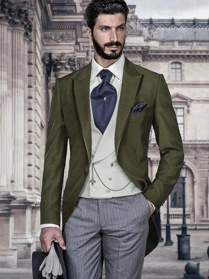 Men Suit Navy Blue 3 Pieces Double Button Business Casual For Wedding Birthday Banquet Work Tuxedo Set Jacket Vest With Pants