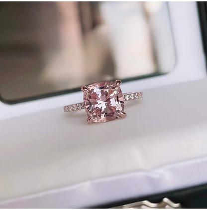 4-carat Morganite 925 sterling silver ring, light luxury, niche, exquisite, high-end, cool style, rose gold plated diamond ring
