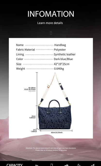 Women's Travel Bag 2025 New Cowboy Splicing Design Tote Bag Women's Large Capacity Crossbody Bag