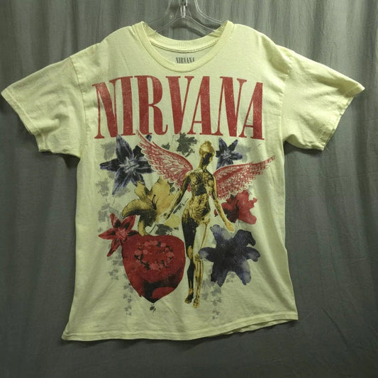 Nirvana Vintage Rock Band  Round Neck Short Sleeve TShirt Retro Angel Floral Graphic Tee for Grunge Music Enthusiasts
