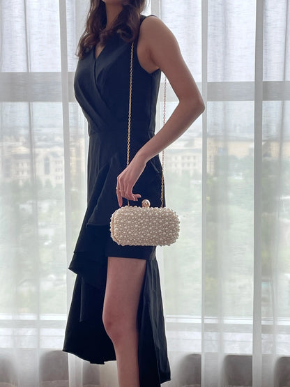 Fashion Elegant Women White Beige Luxury Special Crystals Beaded Pearl Evening Clutch Bags Wedding Party Handbag Beaded
