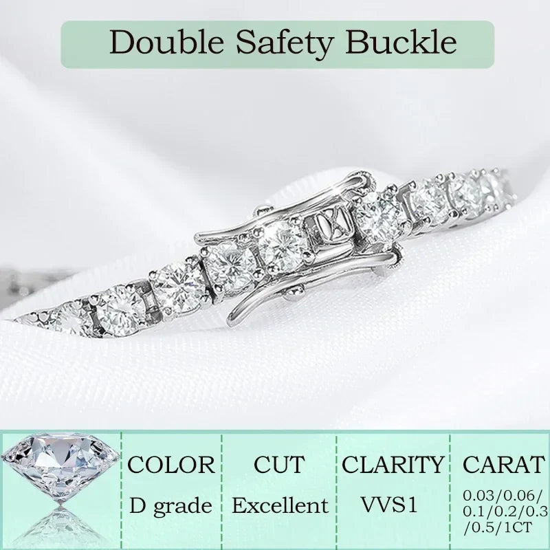 2-6.5mm Real Moissanite Tennis Bracelet for Women Christmas Gift Platinum Plated 100% 925 Sterling Silver Wedding Jewelry