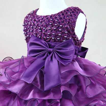 Vestido de Pérolas para Bebês Meninas, Princesa, com Camadas, Vintage, para Festa de Aniversário, Vestido de Baile de Natal, Roupinhas de Bebê de 3 a 24 Meses