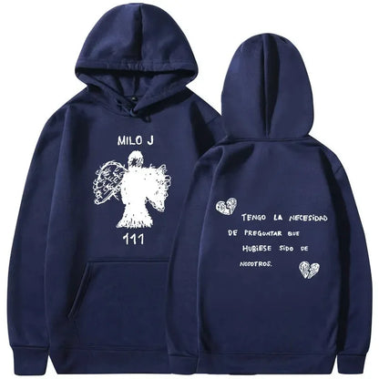 Rapper Milo J Oversized Hoody Album La Vida Era Mas Corta Print Hoodie Men Women Harajuku Pullover Long Sleeves Thick Sweatshirt