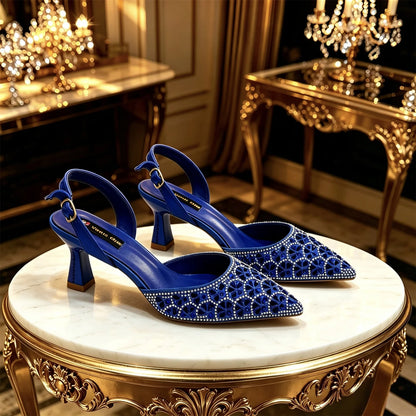 Italian Design Elegant Green Rhinestone Pointed Toe High Heels & Handbag Set - Ideal for Weddings and Special Occasions