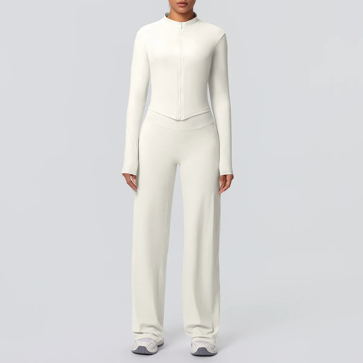2pieces Quick Drying Sports Fitness Clothing Yoga Set Women Yoga Zipper Long Dleeves High Waisted Breathable Wide Leg Pants Set
