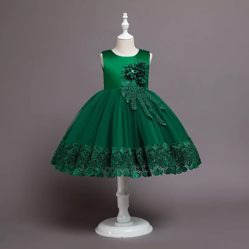 2023 Summer Girls Dress Lace Applique Flower Girl Party Dresses Children Costume 2-10 Years Kids Wedding Princess Birthday Dress