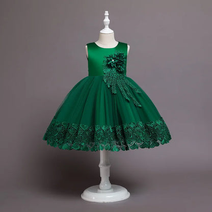 2023 Summer Girls Dress Lace Applique Flower Girl Party Dresses Children Costume 2-10 Years Kids Wedding Princess Birthday Dress