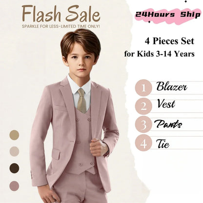 Champagne Solid Suit Set for Kids for Wedding Party, Graduation, Communion, Back-to-School  Chidren Tuxedo Set 4 Pcs Suits