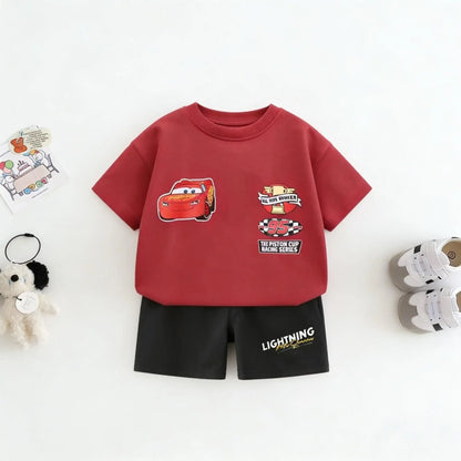 2piece/set For Boy Clothing Summer Cotton Cartoon Car Tshirt + Shorts Children's Wear Outfits Kids Costume Leisure Tracksuits