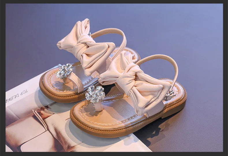 Sparkly Rhinestone Flip Flop for Girls Back Strape Children Slingbacks Shoes Nice Wedding Party Shoes with Large Bow-knot I05302