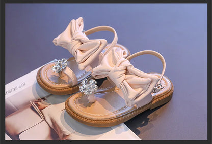 Sparkly Rhinestone Flip Flop for Girls Back Strape Children Slingbacks Shoes Nice Wedding Party Shoes with Large Bow-knot I05302