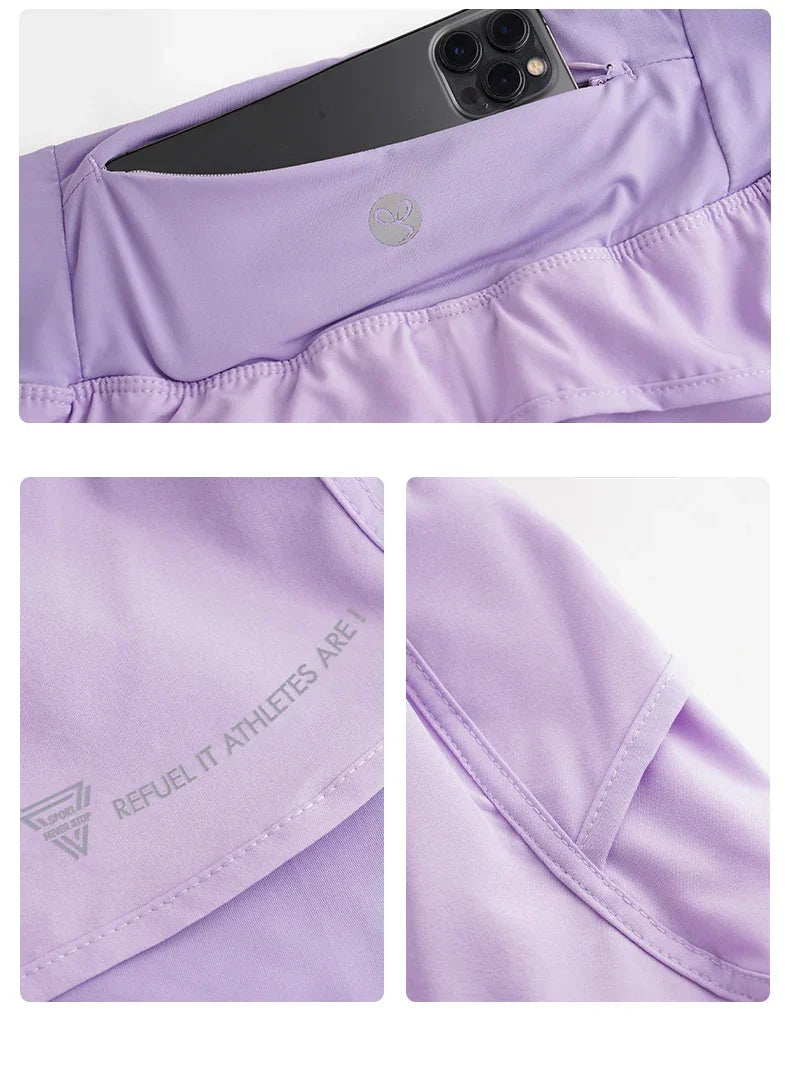 Yoga Shorts Women Summer Fake Two Piece High Waist Loose Gym Shorts With Pocket Ladies Lightweight Fitness Running Clothes