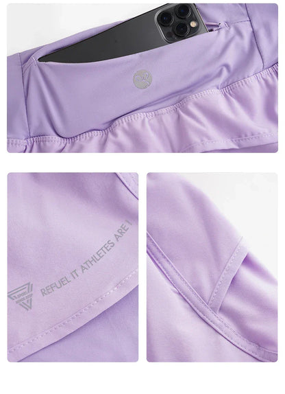 Yoga Shorts Women Summer Fake Two Piece High Waist Loose Gym Shorts With Pocket Ladies Lightweight Fitness Running Clothes