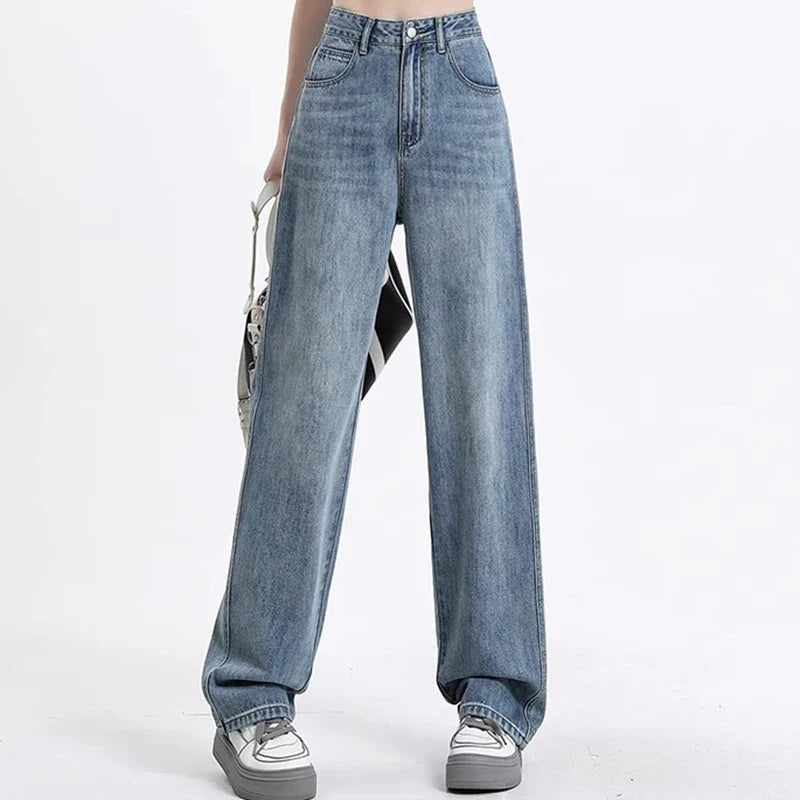 High Waist Wide Leg Jeans Lady High Street Denim Straight Leg Pants