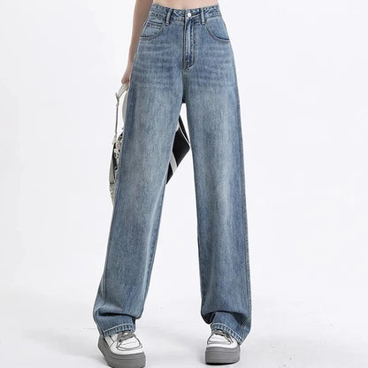 High Waist Wide Leg Jeans Lady High Street Denim Straight Leg Pants