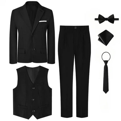 Suit for Kids Boys Wedding Formal Outfit Set Children Gentleman Ring Bearer Clothings Perform Tuxedo Vest + Pants + Blazer 3PCS