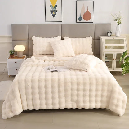 Super Soft Bubble Rabbit Velvet Blankets Multi Purpose All Seasons Air Conditioning Plush Blanket Solid Sofa Cover for Home