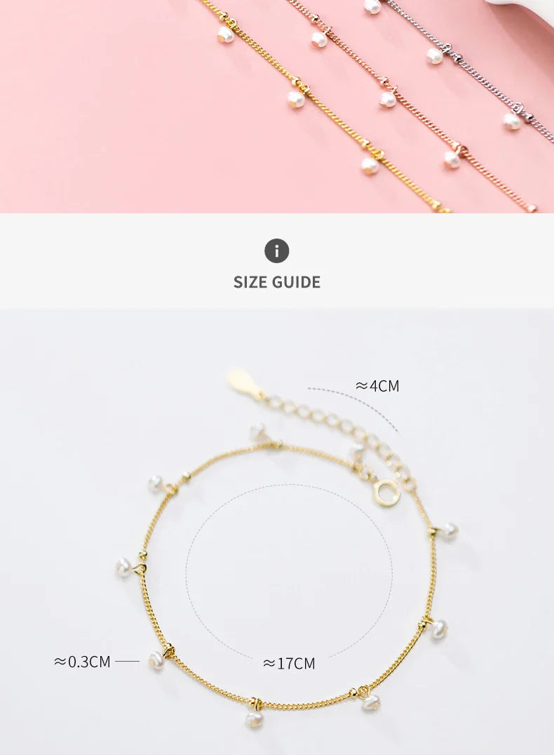 Elegant Natural Pearl Bracelet Authentic 925 Sterling Silver Link Chain Charm Pendant Bracelet for Women Fine Jewery