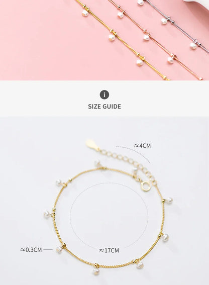 Elegant Natural Pearl Bracelet Authentic 925 Sterling Silver Link Chain Charm Pendant Bracelet for Women Fine Jewery