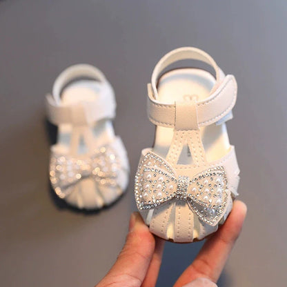 Summer Baby Girl Shoes Cute Bow Pearl Toddler Sandals Soft Bottom Kids Girls Princess Shoes Beach Sandals