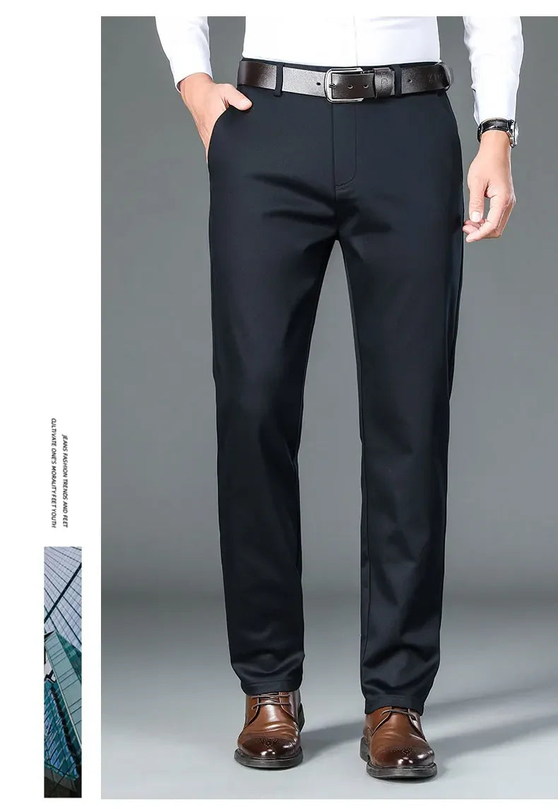 Fiber Men's Casual Pants Anti-wrinkle Comfortable Baggy Straight Business Formal Trousers Male Brand Clothing