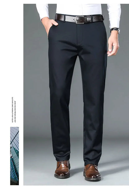 Fiber Men's Casual Pants Anti-wrinkle Comfortable Baggy Straight Business Formal Trousers Male Brand Clothing